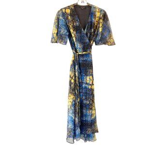 All Saints Blue & Yellow Snakeskin Wrap Maxi Dress